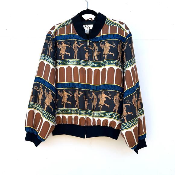 Vintage Vio Silk Greco-Roman Print Versace Style Medium Bomber Jacket 1990s - Picture 2 of 9